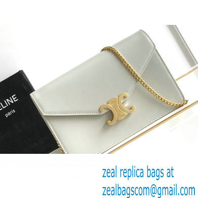 Celine WALLET ON CHAIN triomphe Bag in Shiny calfskin 10J733 White/Gold - Click Image to Close