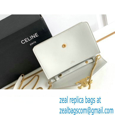 Celine WALLET ON CHAIN triomphe Bag in Shiny calfskin 10J733 White/Gold