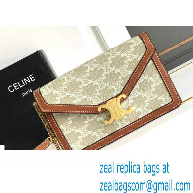 Celine WALLET ON CHAIN triomphe Bag in TRIOMPHE CANVAS and calfskin 10J733 Grege