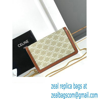 Celine WALLET ON CHAIN triomphe Bag in TRIOMPHE CANVAS and calfskin 10J733 Grege