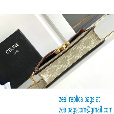 Celine WALLET ON CHAIN triomphe Bag in TRIOMPHE CANVAS and calfskin 10J733 Grege