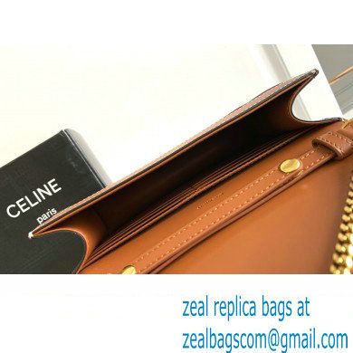 Celine WALLET ON CHAIN triomphe Bag in TRIOMPHE CANVAS and calfskin 10J733 Tan