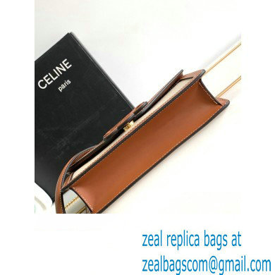 Celine WALLET ON CHAIN triomphe Bag in in TEXTILE TRIOMPHE AND CALFSKIN 10J733 Natural / Tan