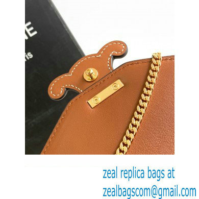 Celine WALLET ON CHAIN triomphe Bag in in TEXTILE TRIOMPHE AND CALFSKIN 10J733 Natural / Tan