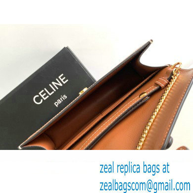 Celine WALLET ON CHAIN triomphe Bag in in TEXTILE TRIOMPHE AND CALFSKIN 10J733 Natural / Tan