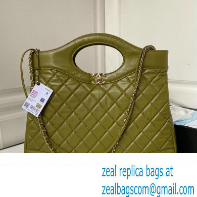 Chanel 31 Large Shopping Bag in Shiny Crumpled Calfskin AS1010 olive green 2023