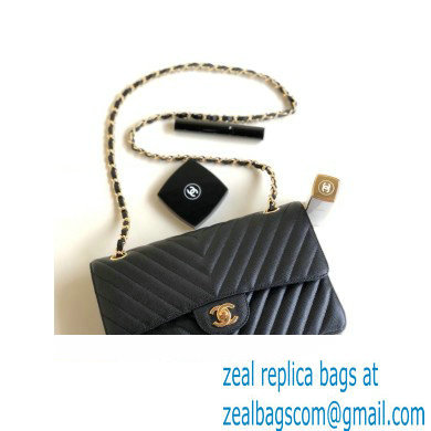 Chanel BLACK Chevron Medium Flap Bag in caviar leather With gold Hardware