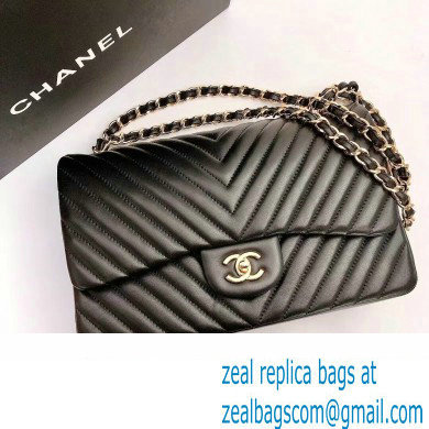 Chanel BLACK Chevron Medium Flap Bag in sheepskin With gold Hardware