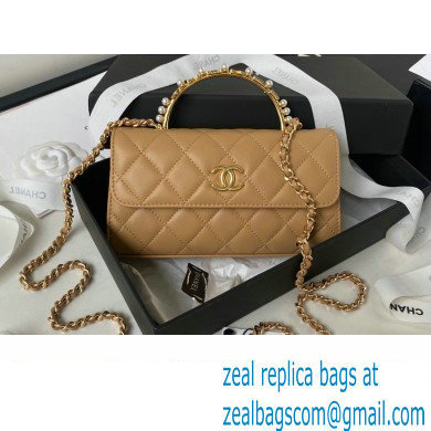 Chanel Clutch with Chain Bag in Lambskin and Imitation Pearls AP3512 Khaki 2023