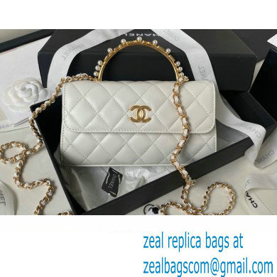Chanel Clutch with Chain Bag in Lambskin and Imitation Pearls AP3512 White 2023