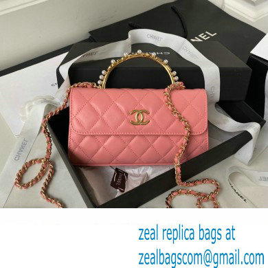 Chanel Clutch with Chain in Lambskin and Imitation Pearls AP3512 PINK 2023
