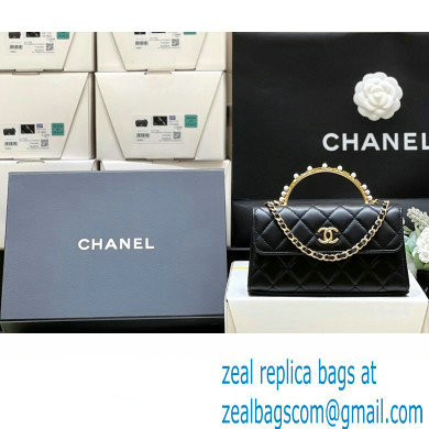 Chanel Clutch with Chain in Lambskin and Imitation Pearls AP3512 black 2023(original quality)