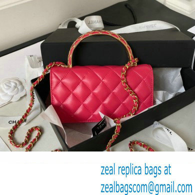 Chanel Lambskin Phone Holder with Chain Bag FUCHSIA with Top Handle AP3385 2023
