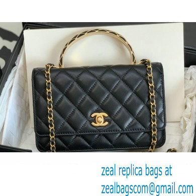 Chanel Lambskin Wallet On Chain Bag Black with Top Handle 2023