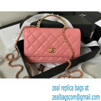 Chanel Wallet on Chain WOC Bag in Lambskin and Imitation Pearls AP3504 Pink 2023