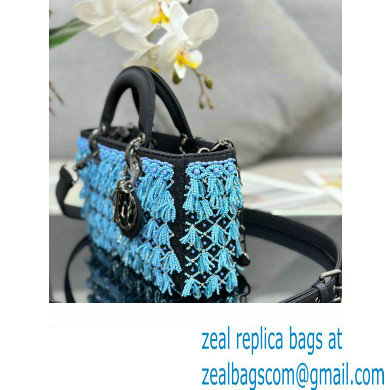 Dior Black Satin and Turquoise Beaded Fringe Lady D-Joy Bag 2023 - Click Image to Close