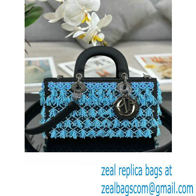Dior Black Satin and Turquoise Beaded Fringe Lady D-Joy Bag 2023 - Click Image to Close