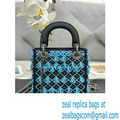 Dior Black Satin and Turquoise Beaded Fringe small lady dior Bag 2023 - Click Image to Close