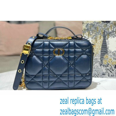 Dior Caro Box Bag in Quilted Macrocannage Calfskin Blue