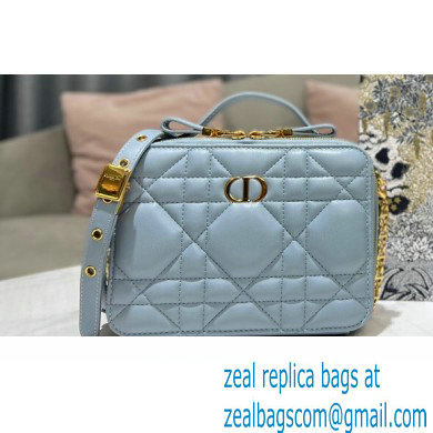 Dior Caro Box Bag in Quilted Macrocannage Calfskin Light Blue - Click Image to Close