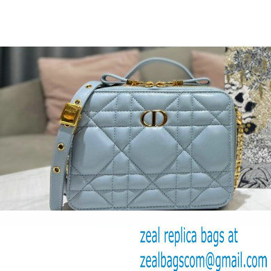 Dior Caro Box Bag in Quilted Macrocannage Calfskin Light Blue