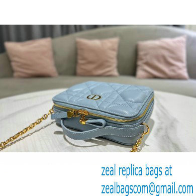 Dior Caro Box Bag in Quilted Macrocannage Calfskin Light Blue