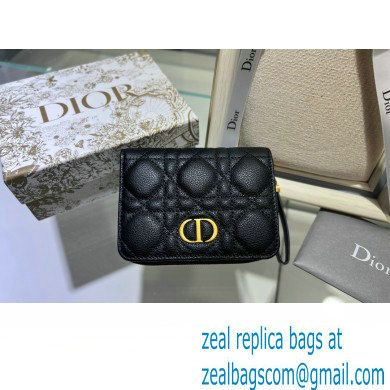 Dior Caro Compact Zipped Wallet in Supple Cannage Calfskin Black - Click Image to Close