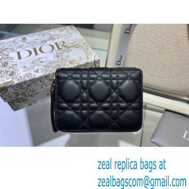 Dior Caro Compact Zipped Wallet in Supple Cannage Calfskin Black