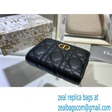 Dior Caro Compact Zipped Wallet in Supple Cannage Calfskin Black