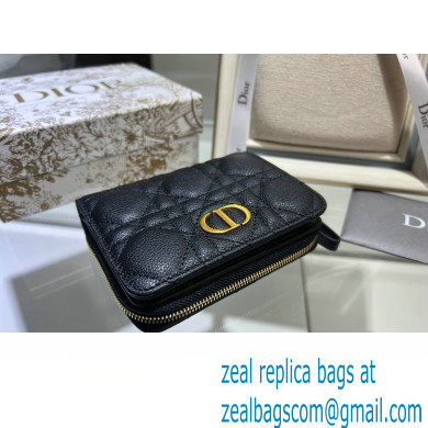 Dior Caro Compact Zipped Wallet in Supple Cannage Calfskin Black