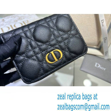 Dior Caro Compact Zipped Wallet in Supple Cannage Calfskin Black