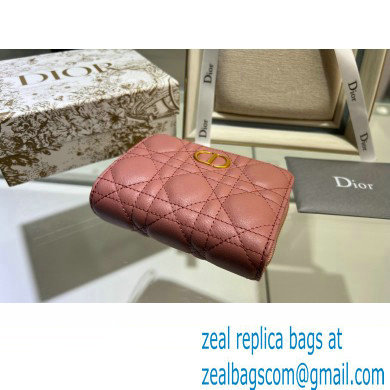 Dior Caro Compact Zipped Wallet in Supple Cannage Calfskin rose des vents