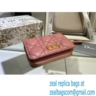 Dior Caro Compact Zipped Wallet in Supple Cannage Calfskin rose des vents