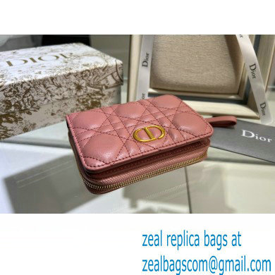 Dior Caro Compact Zipped Wallet in Supple Cannage Calfskin rose des vents - Click Image to Close