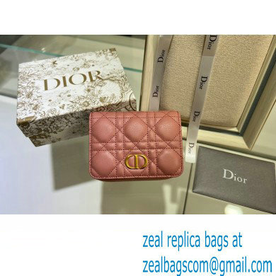 Dior Caro Compact Zipped Wallet in Supple Cannage Calfskin rose des vents - Click Image to Close