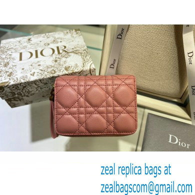 Dior Caro Compact Zipped Wallet in Supple Cannage Calfskin rose des vents - Click Image to Close