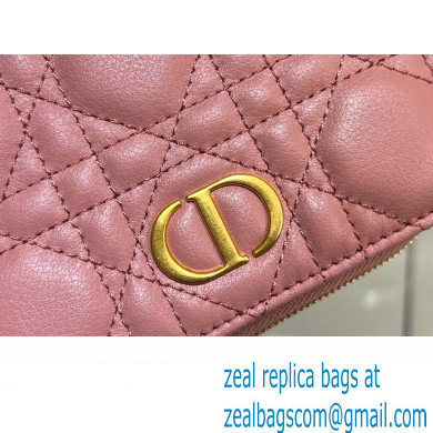 Dior Caro Compact Zipped Wallet in Supple Cannage Calfskin rose des vents - Click Image to Close
