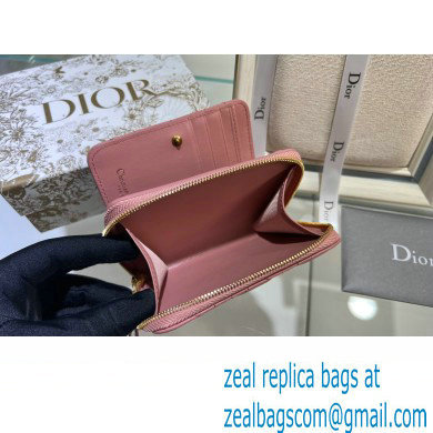 Dior Caro Compact Zipped Wallet in Supple Cannage Calfskin rose des vents - Click Image to Close