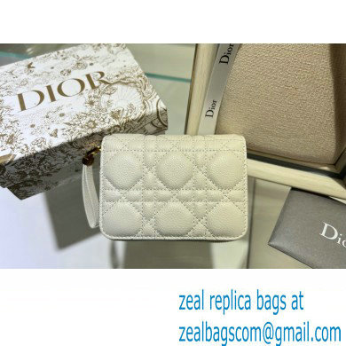 Dior Caro Compact Zipped Wallet in Supple Cannage Calfskin white