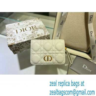 Dior Caro Compact Zipped Wallet in Supple Cannage Calfskin white