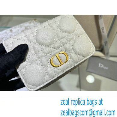 Dior Caro Compact Zipped Wallet in Supple Cannage Calfskin white