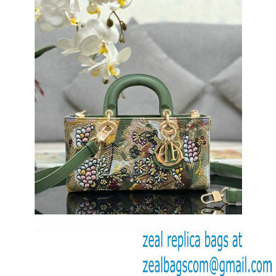 Dior Green Multicolor Lily and Bead Embroidery Medium Lady D-Joy Bag 2023