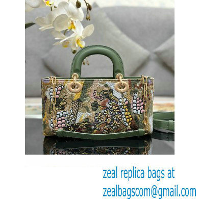 Dior Green Multicolor Lily and Bead Embroidery Medium Lady D-Joy Bag 2023