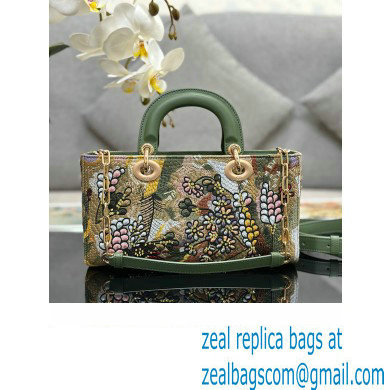 Dior Green Multicolor Lily and Bead Embroidery Medium Lady D-Joy Bag 2023 - Click Image to Close