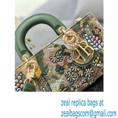 Dior Green Multicolor Lily and Bead Embroidery Medium Lady D-Joy Bag 2023 - Click Image to Close