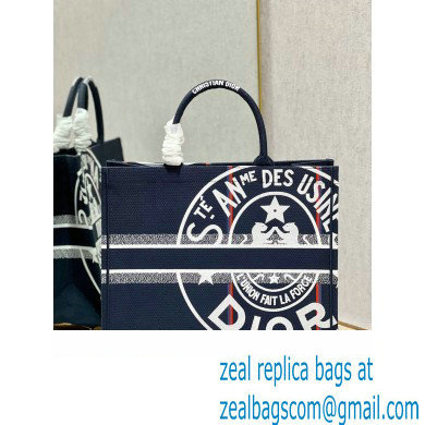 Dior Large Book Tote Bag in Blue Dior Union Embroidery 2023