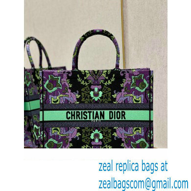 Dior Large Book Tote Bag in Multicolor Dior Indian Purple Embroidery 2023