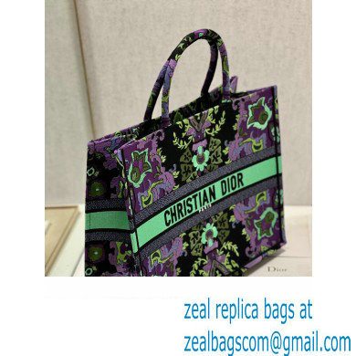Dior Large Book Tote Bag in Multicolor Dior Indian Purple Embroidery 2023