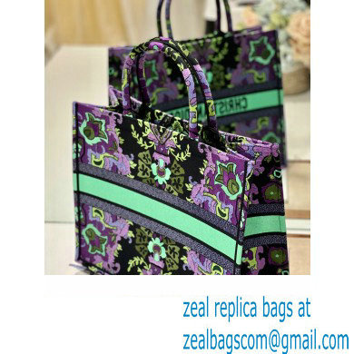 Dior Large Book Tote Bag in Multicolor Dior Indian Purple Embroidery 2023 - Click Image to Close