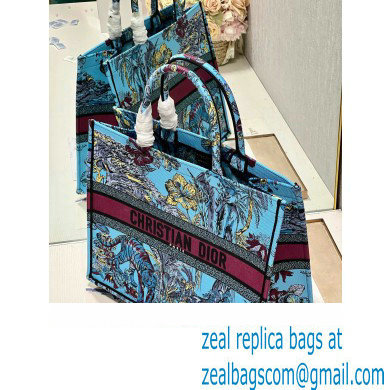 Dior Large Book Tote Bag in Multicolor Toile de Jouy Voyage Embroidery Blue